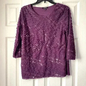 ELEMENTZ  Beautiful Plum Purple Scalloped Accent Gold Sequin Size Small